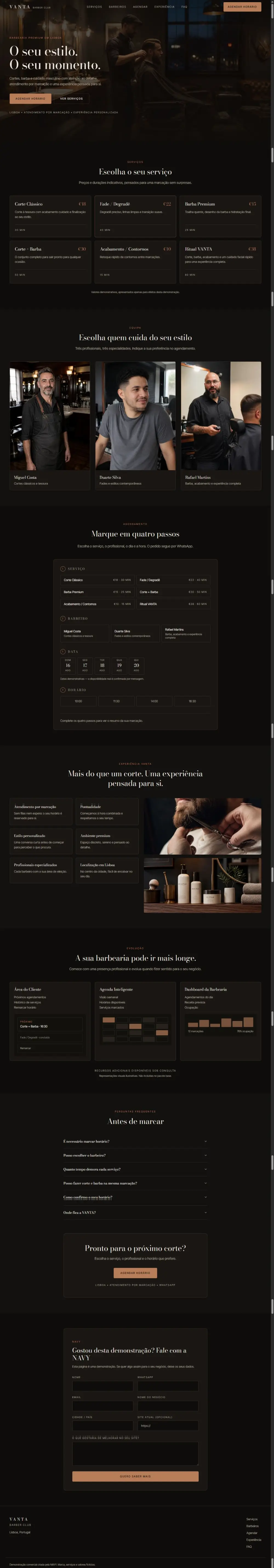 Prévia da demonstração VANTA Barber Club